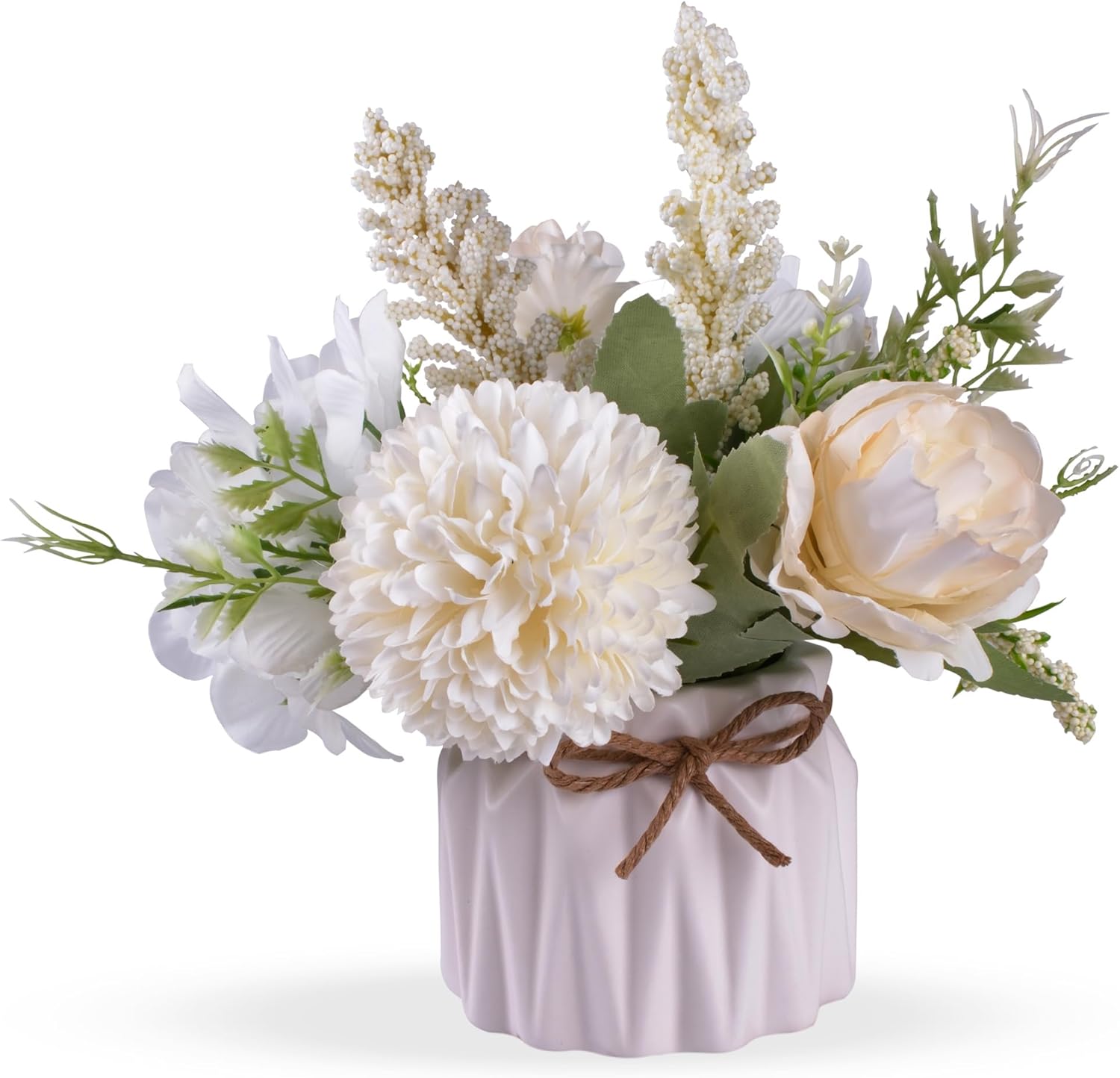 71Dz5n1GbSL._AC_SL1500_ Artificial Potted Flowers White, Small Ceramic Vase Fake Flower Plants Desktop Decoration Indoor for Home and Office, Faux Flowers Hydrangea Decora for Table,Bookshelf,Bedroom,Living Room.(White) - Image 1